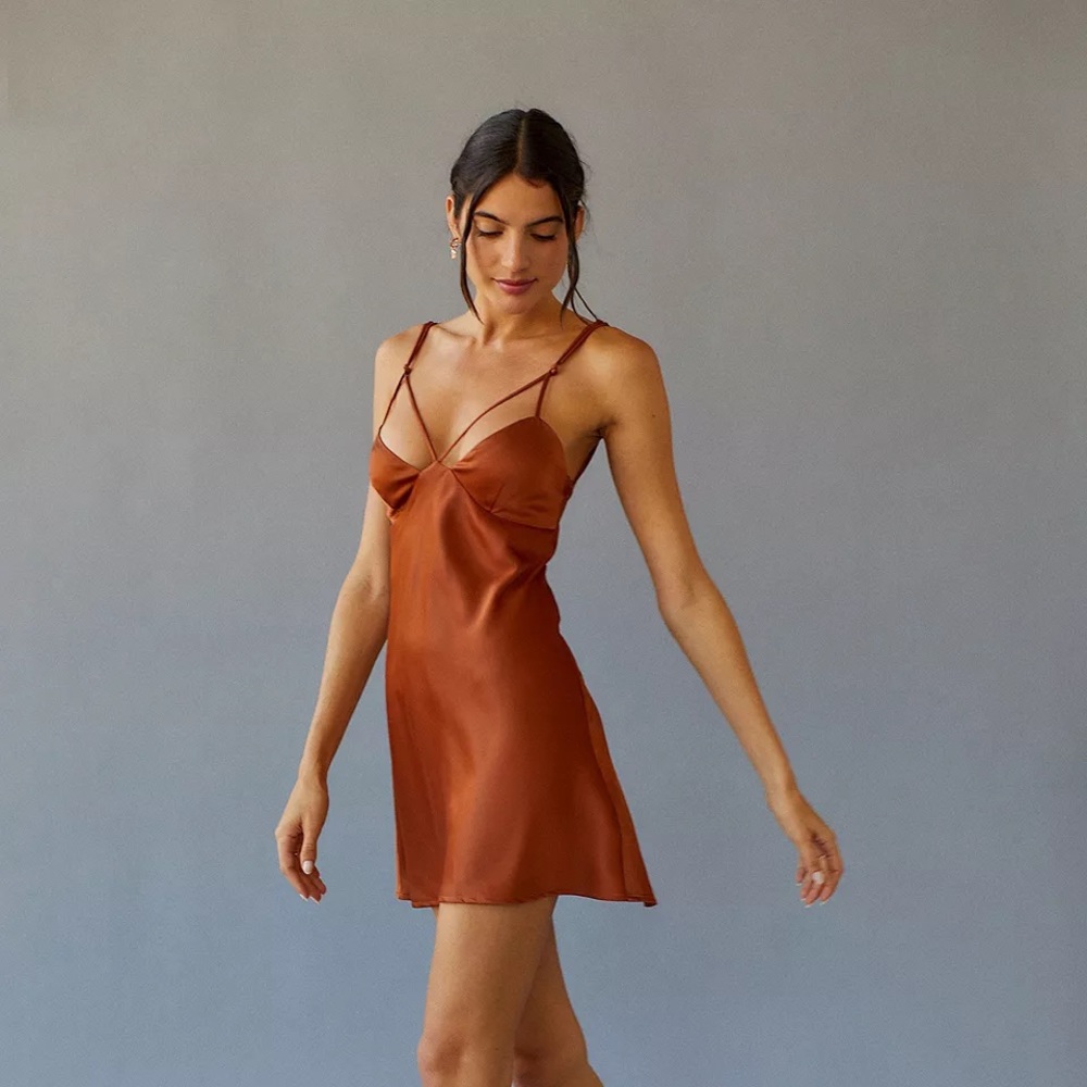 Urban Outfitters Brown Cutout Slip Dress